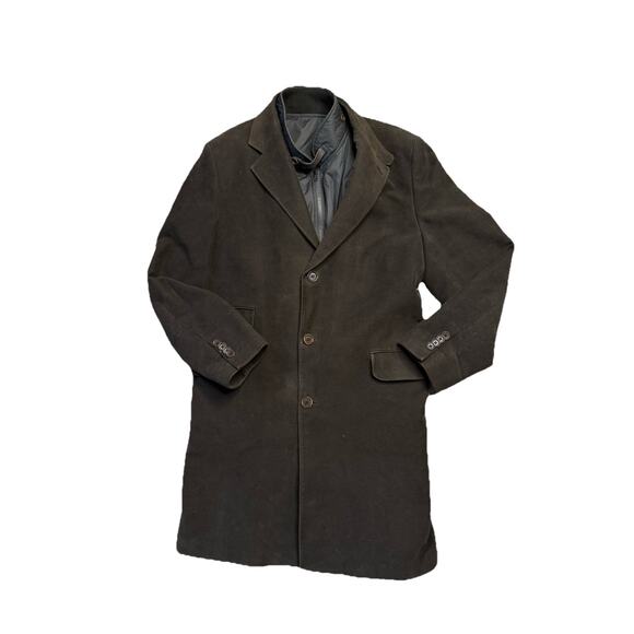 Massimo Dutti Men Brown Overcoat Coat Sz 42 ExtraFine Cotton Removable Vest